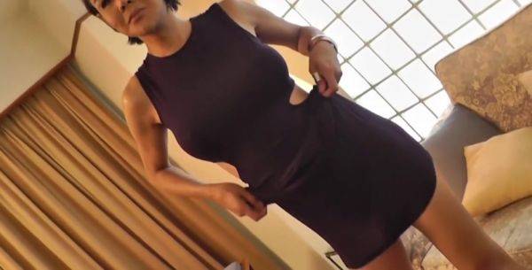 Short-haired Ladyboy in Black Dress Strips on So - hotmovs.com on ashemaleporn.com