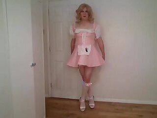 Pink sissy maid's outfit and no panties - ashemaletube.com on members.royalboobs.com