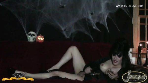 Halloween Tranny Queen TS Jesse Stroking Her Big Dick - hotmovs.com on ashemaleporn.com